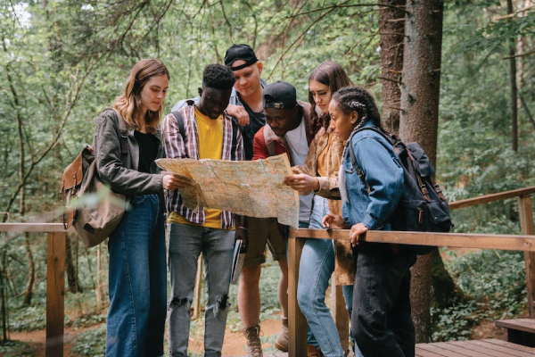 Lost Hikers Looking at Map